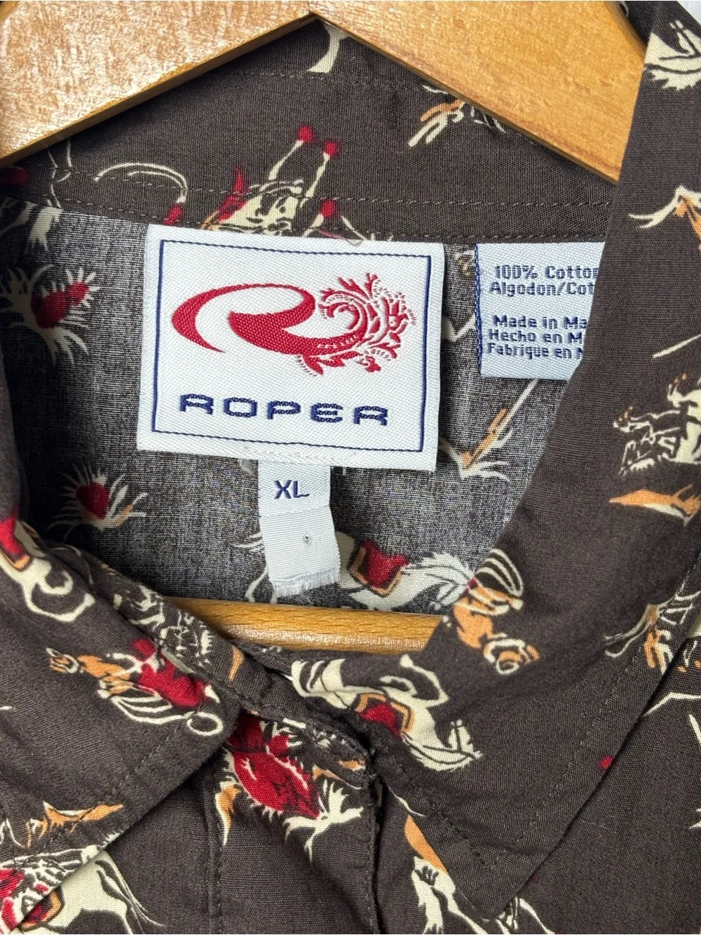 Roper XL Stretch Western Snap Shirt Rodeo Cowboy Horse Print 100% Cotton - Picture 11 of 11